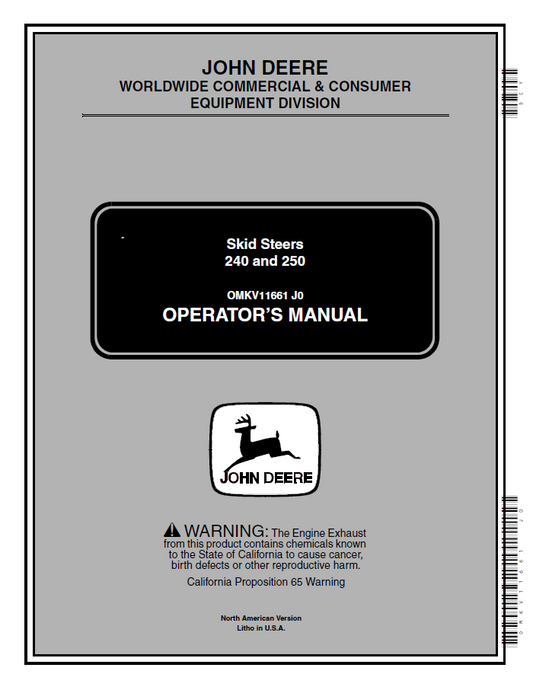 John Deere Skid Steers 240 and 250 Operator Manual OMKV11661 PDF 