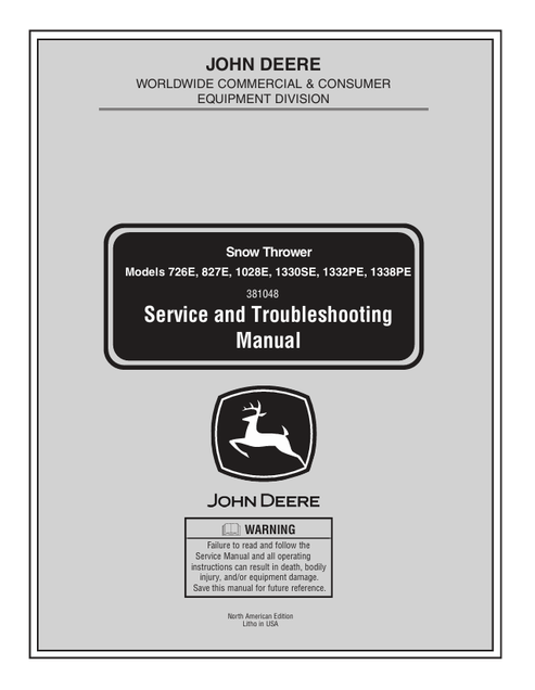 John Deere Snow Thrower Service & Troubleshooting Manual 381048