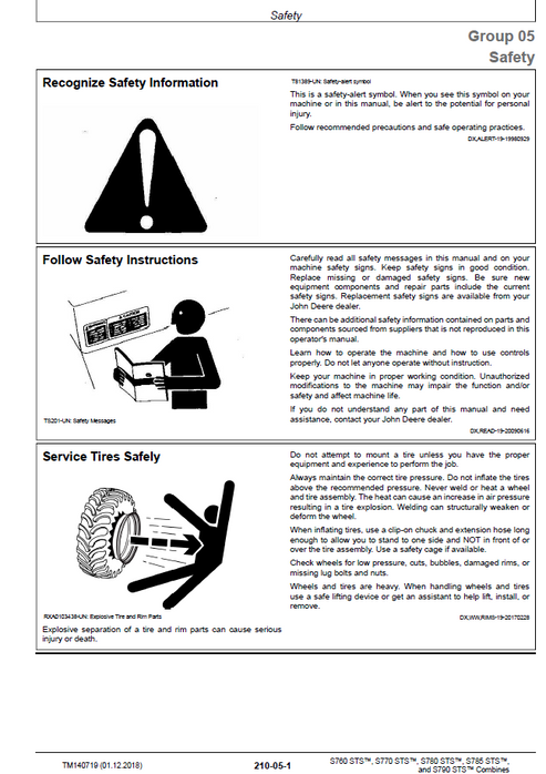 John Deere S760 STS™, S770 STS™, S780 STS™, S785 STS™ And S790 STS™ Combine Diagnostic Technical Manual TM140719