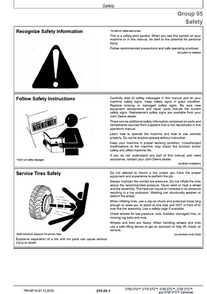 John Deere S760 STS™, S770 STS™, S780 STS™, S785 STS™ And S790 STS™ Combine Diagnostic Technical Manual TM140719