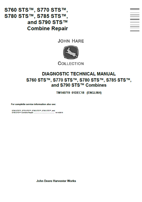 John Deere S760 STS™, S770 STS™, S780 STS™, S785 STS™ And S790 STS™ Combine Diagnostic Technical Manual TM140719