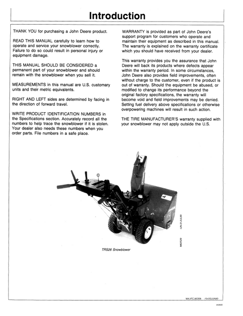 John Deere TRS24 TRX24 TRS26 TRX26 Snowblower Guide OMM95308 PDF