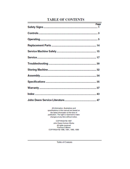 John Deere TRS 21 Snowblower Operator Guide OMM133615 PDF