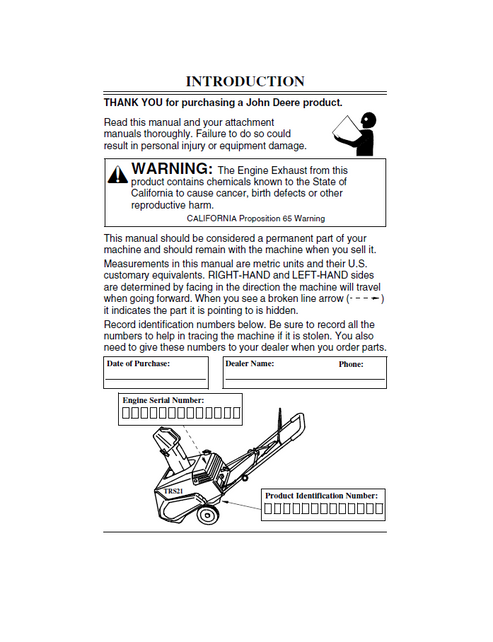 John Deere TRS 21 Snowthrower Operation & Maintenance Manual PDF