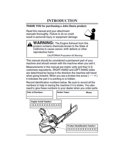 John Deere TRS 21 Snowthrower Operation & Maintenance Manual PDF