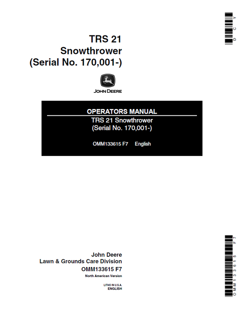 John Deere TRS 21 Snowthrower Operator Manual OMM133615