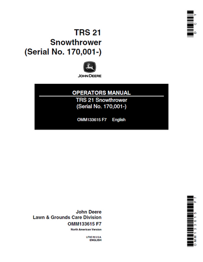 John Deere TRS 21 Snowthrower Operator Manual OMM133615