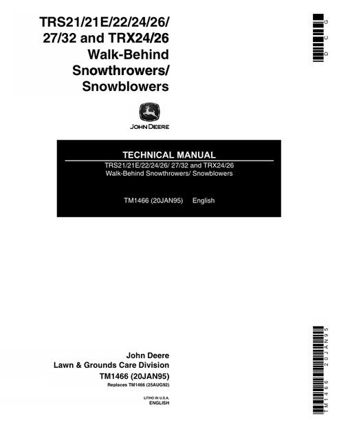 John Deere TRS TRX Walk-Behind Snowblower Technical Manual TM1466