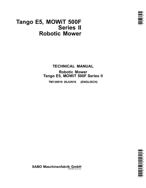 John Deere Tango E5 MOWIT 500F Robotic Mower Manual TM138919