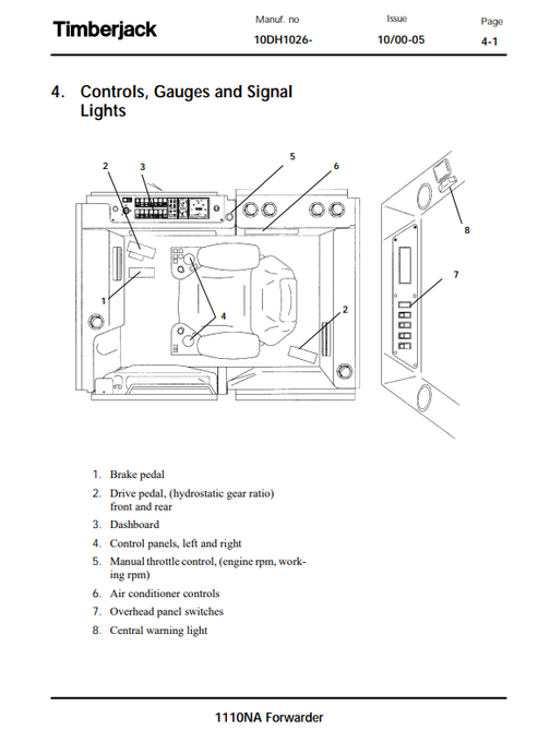 John Deere Timberjack 1110NA Forestry Forwarder Manual F061132