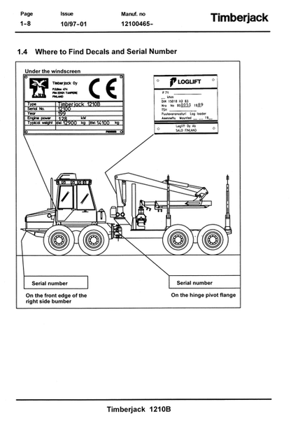 John Deere Timberjack 1210B Operator & Maintenance Manual