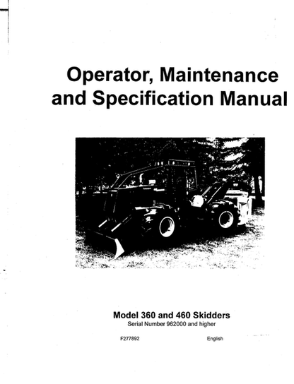 John Deere Timberjack 360/460 Skidder Manual F277892