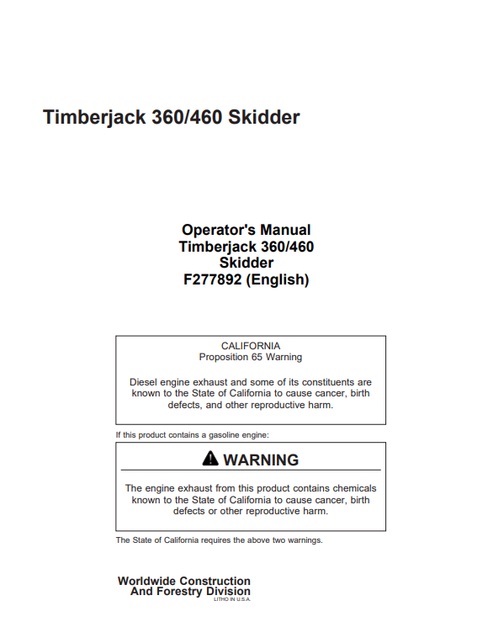 John Deere Timberjack 360 460 Skidder Operator Manual