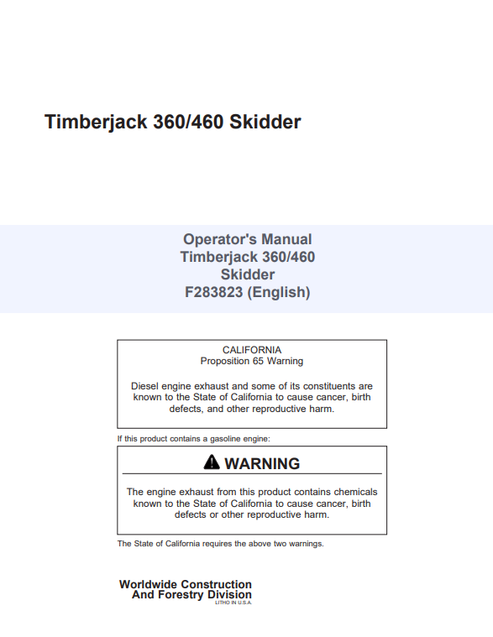 John Deere Timberjack 360 460 Skidder Operator Manual