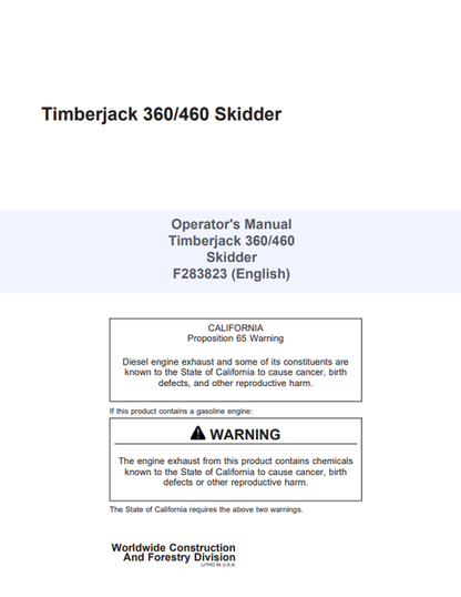 John Deere Timberjack 360 460 Skidder Operator Manual