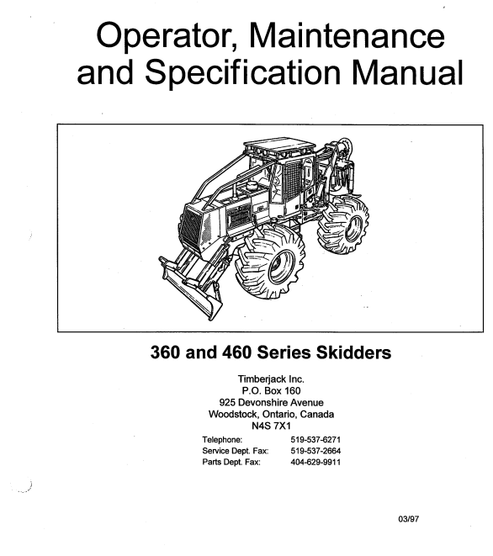John Deere Timberjack 360 460 Skidder Operator Manual PDF