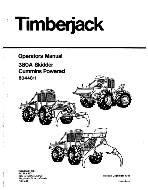 John Deere Timberjack 380A Skidder Operator Manual PDF