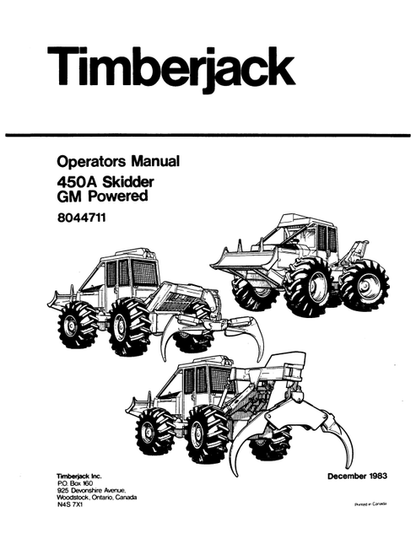 John Deere Timberjack 450A Skidder GM Operator Manual 8044711