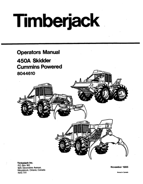 John Deere Timberjack 450A Skidder Operator Manual PDF