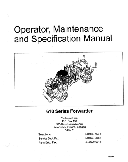 John Deere Timberjack 610 Forwarder Manual F282852