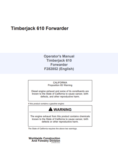 John Deere Timberjack 610 Forwarder Operator Manual