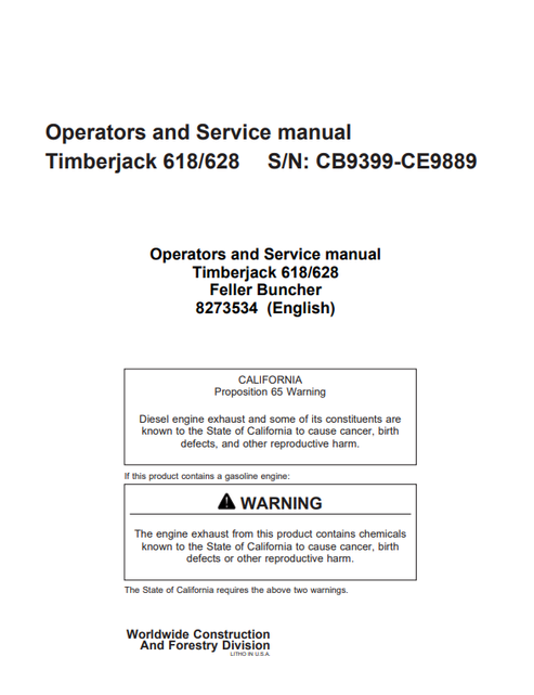 John Deere Timberjack 618 628 Operator Manual 8273534
