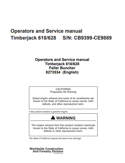 John Deere Timberjack 618 628 Operator Manual 8273534