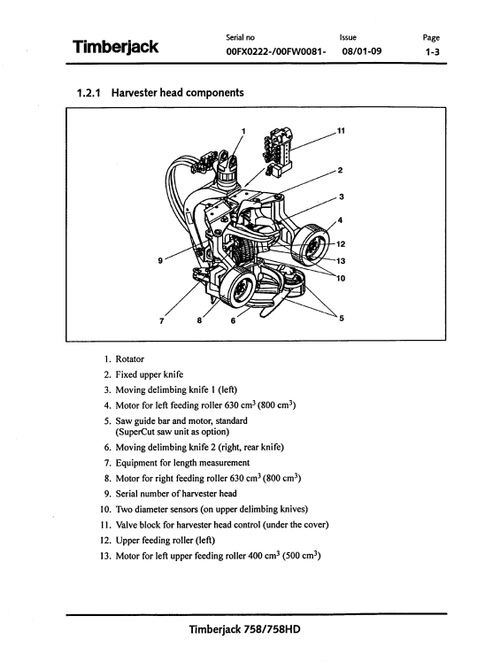 John Deere Timberjack 758 Harvester Head Maintenance Manual F062436