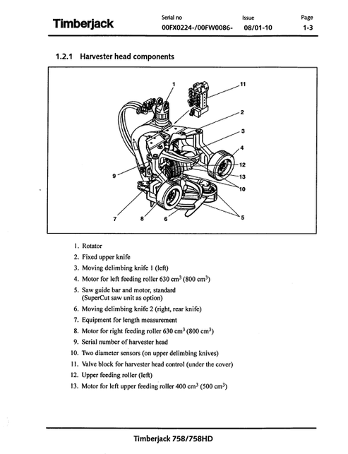 John Deere Timberjack 758 Harvester Head Operating Manual PDF