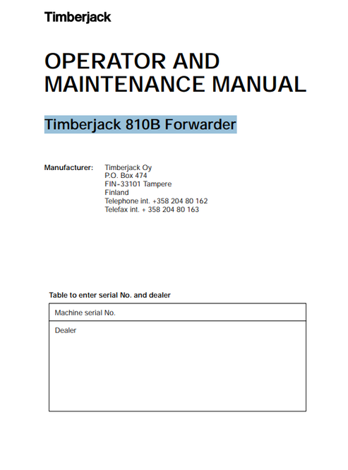 John Deere Timberjack 810B Forwarder Operator & Maintenance Manual