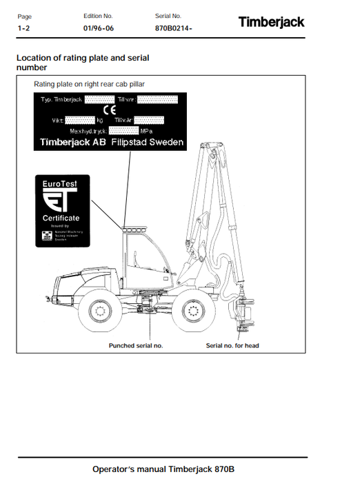 John Deere Timberjack 870B Operation & Maintenance Manual PDF