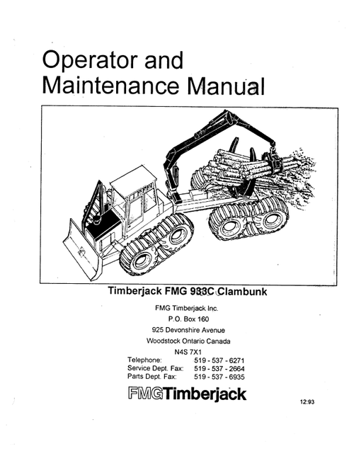 John Deere Timberjack 933C Clambunk Manual F279358