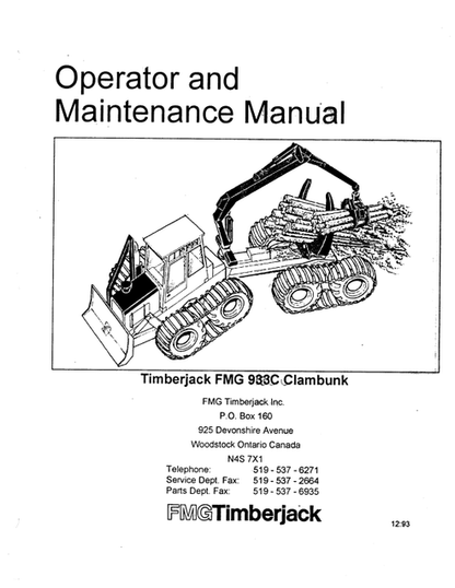John Deere Timberjack 933C Clambunk Manual F279358