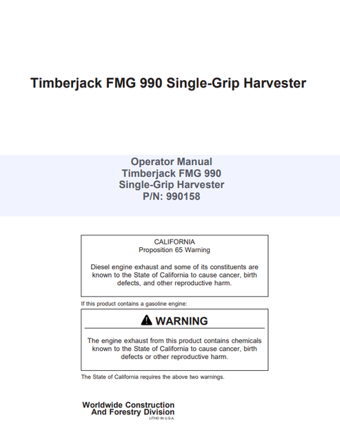 John Deere Timberjack FMG 990 Harvester Operator Manual PDF