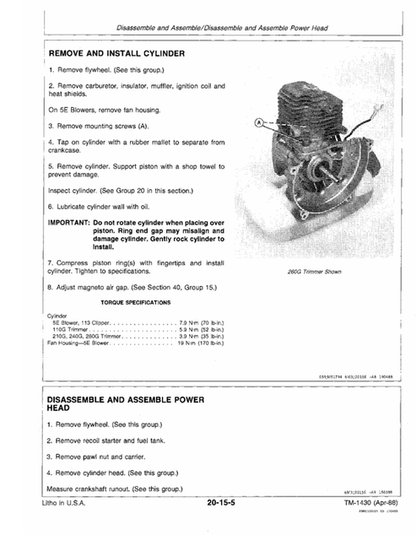 John Deere Trimmer Cutter Blower & Hedge Clipper Service Manual TM1430
