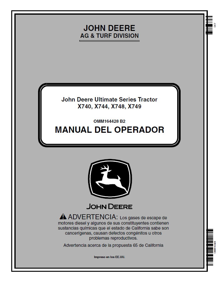 John Deere Ultimate Series Tractor X740, X744, X748, X749 Operator Manual OMM164428 PDF