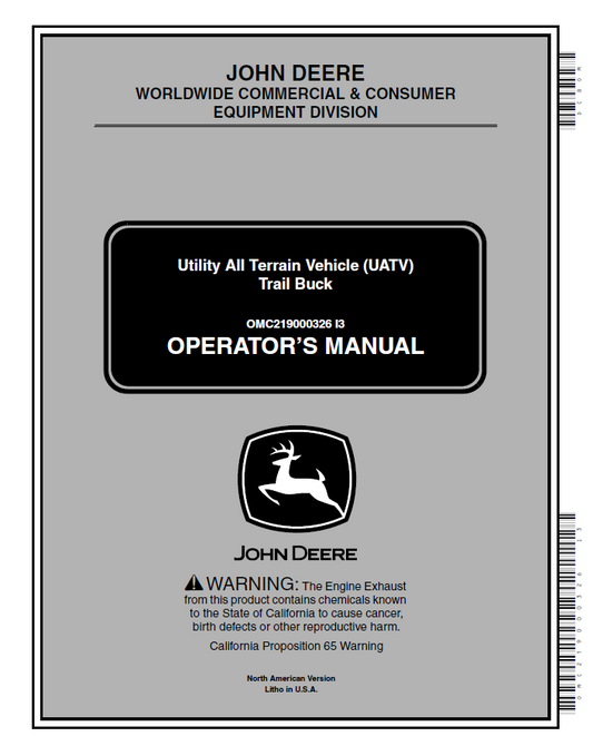 John Deere Utility All Terrain Vehicle (UATV) Trail Buck Operator Manual OMC219000326 PDF 