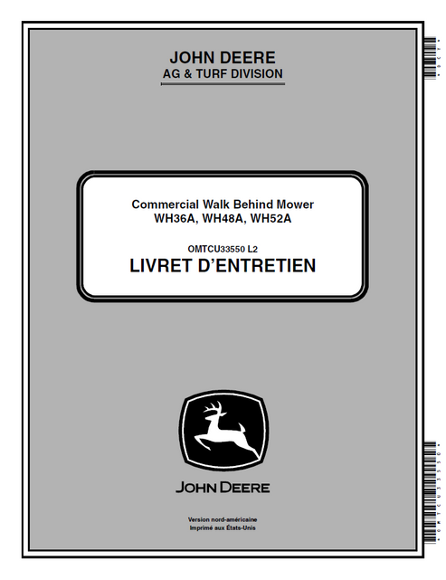 John Deere WH36A WH48A WH52A Commercial Mower Operator Manual