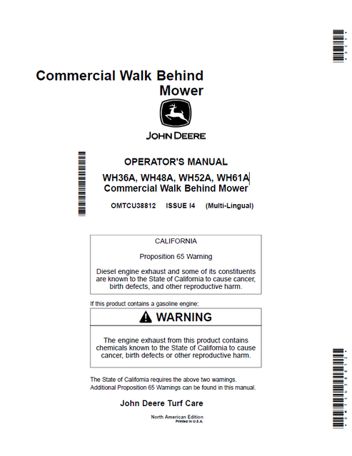 John Deere WH36A WH48A WH52A WH61A Mower Operator Manual