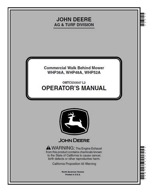 John Deere WHP36A WHP48A WHP52 Commercial Mower Operator Manual