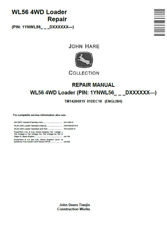 John Deere WL56 4WD Loader Repair Manual TM14284X19 PDF
