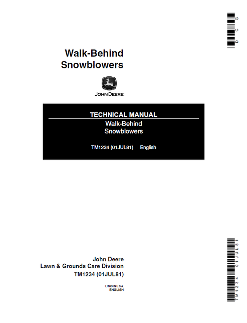 John Deere Walk-Behind Snowblowers Technical Manual TM1234