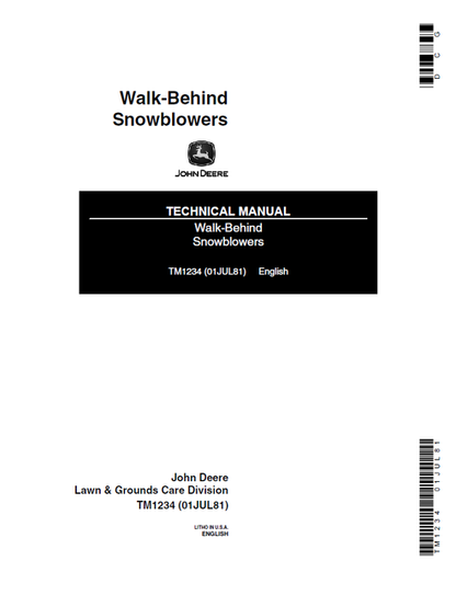 John Deere Walk-Behind Snowblowers Technical Manual TM1234