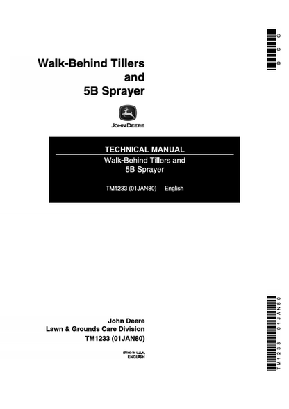 John Deere Walk-Behind Tiller & 5B Sprayer Technical Manual TM1233