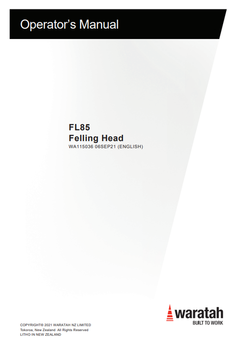 John Deere Waratah FL85 Felling Head Operator Manual WA115036