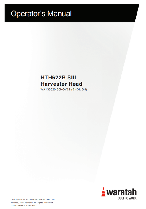 John Deere Waratah HTH622B SIII Harvester Head Manual WA133326