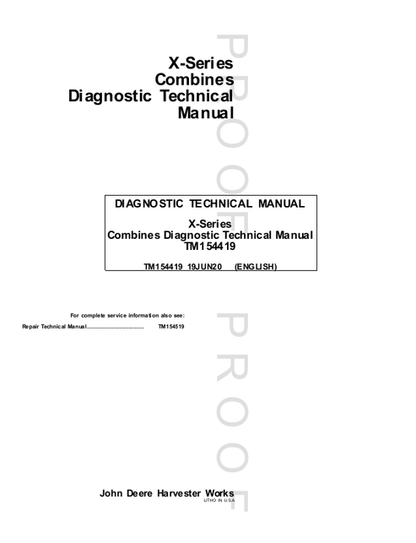 John Deere X-Series Combine Diagnostic Service Manual TM154419