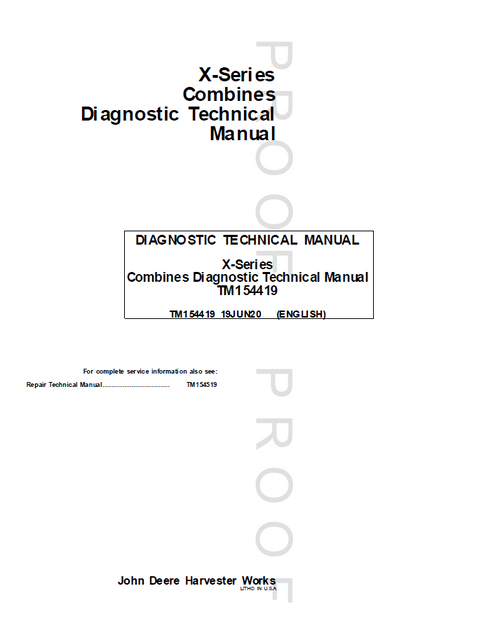 John Deere X-Series Combine Diagnostic Technical Manual TM154419