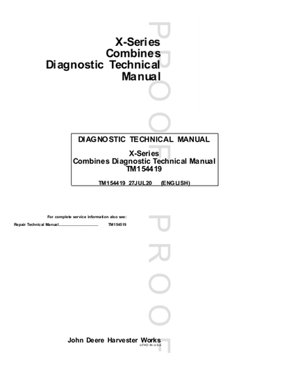 John Deere X-Series Combine Diagnostic Technical Manual TM154419 PDF