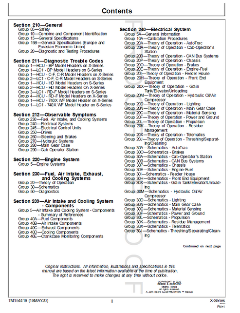 John Deere X-Series Combine Technical Diagnostic Manual